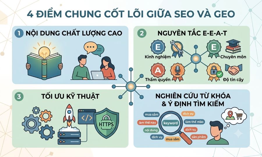 4 điểm chung cốt lõi giữa GEO và SEO cần nắm