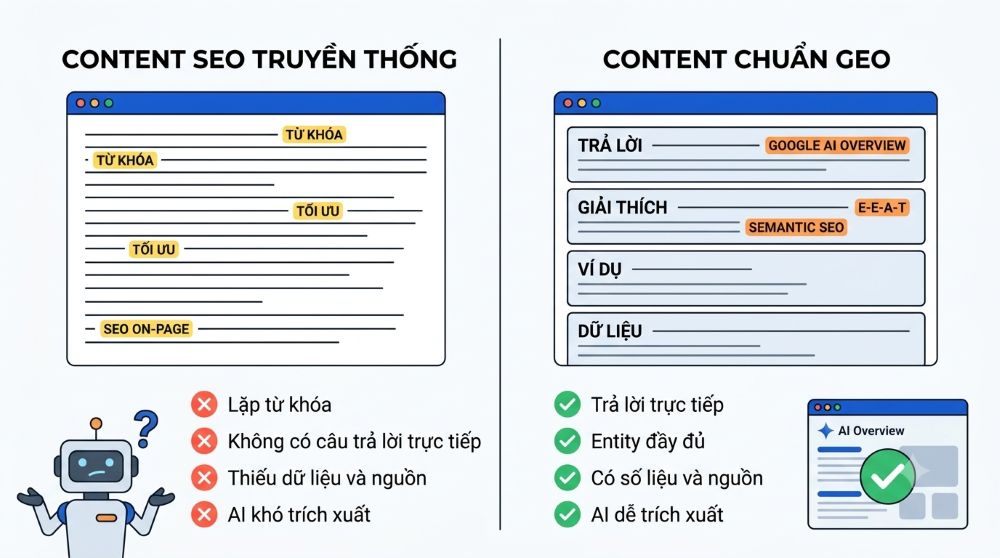 So sánh giữa content SEO truyền thống và content chuẩn GEO